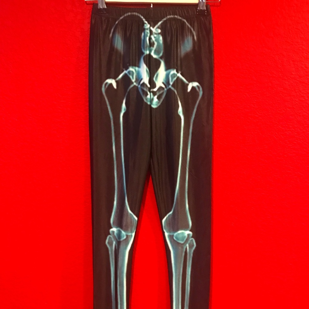 Gothic Emo Source Unknown Black Leggings with X-Ray Bone Print